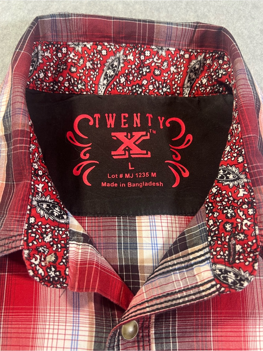 Twenty Red Plaid Dress Shirt with Paisley Collar - Men's L